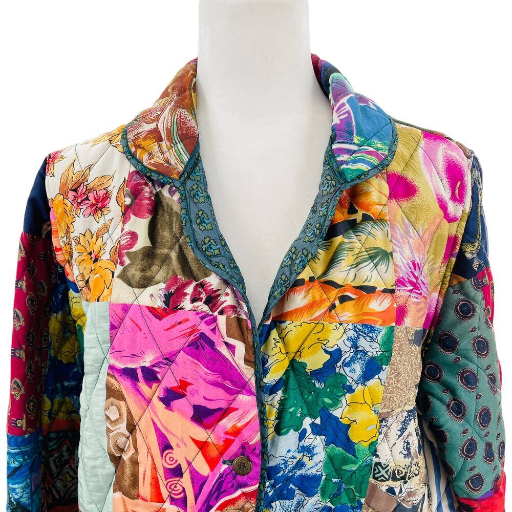 220 Hickory Silk Patchwork Multicolor Quilted Reversible Jacket Women Sz M - Picture 7 of 15